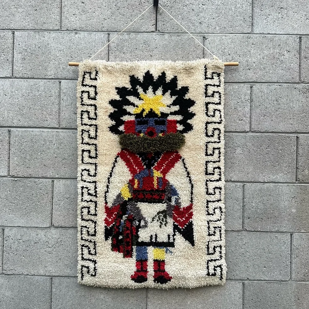Vintage KATCHINA Hanging latch hook rug- 37x24”